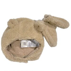 030 Gap 0-3 Month Baby Beige Sherpa Bear Hat & Mitten Set